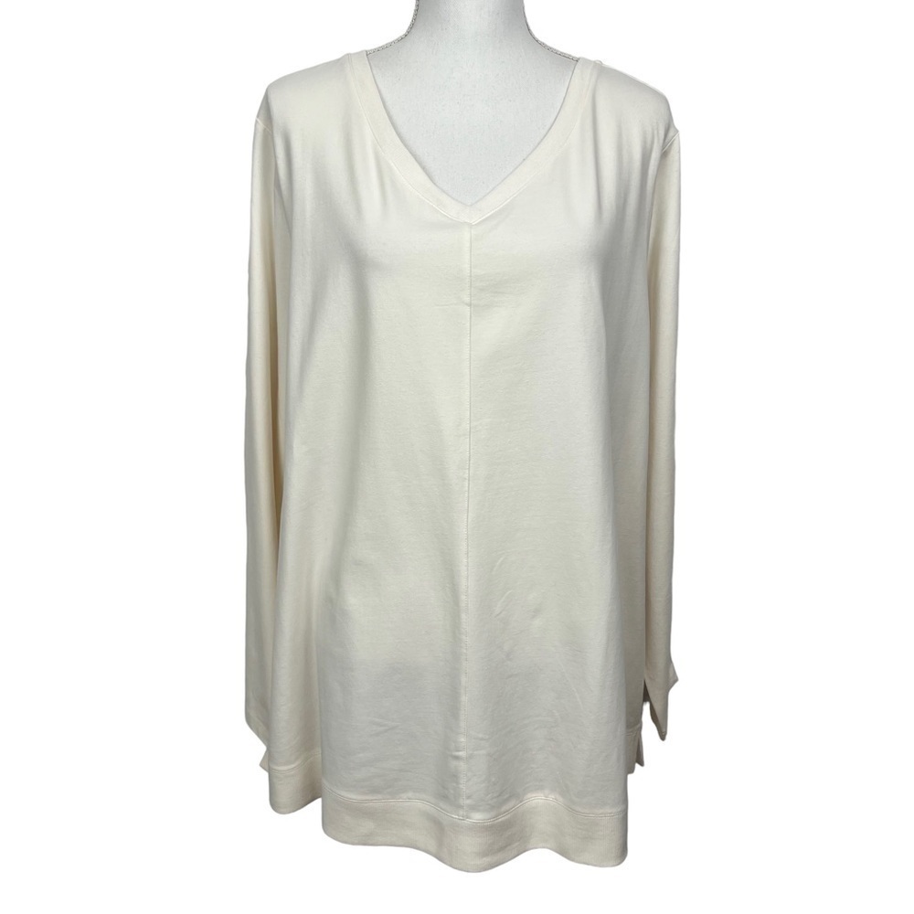 D&Co Essentials Women’s Pullover Top Sz 2X Ivory Color Stretch Long Sleeves